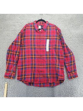 St Johns Bay Shirt Mens XL Red Plaid Long Sleeve Button-Up 100% Cotton *NWT*